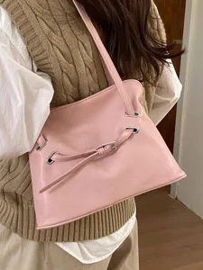 Bolso tote grande de cuero sintético rosa para uso casual y diario de estudiantes