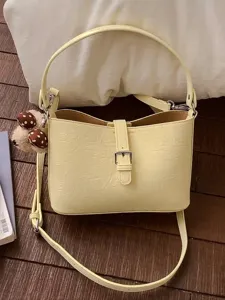 Moda Donna Borsa a Secchiello in Pelle PU Minimalista Sottospalla Borsa a Tracolla Con Pendente a Orsetto Elegante Borsa a Mano