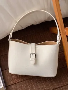 Elegante borsa a secchiello in pelle bianca testurizzata per il lavoro e l'uso quotidiano