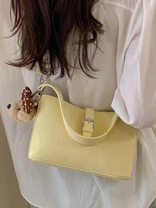 Elegante borsa a spalla gialla da donna stile pendolare con fibbia decorativa in metallo