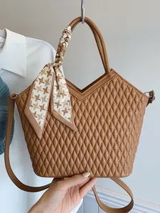 Sac à Main Matelassé Losange Mode Femmes Ouverture en V Sac Bandoulière Avec Foulard Sac en Cuir PU Cabas Stylé 2025