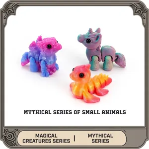 Set di figurine di creature mitiche stampate in 3D, unicorno e drago in colori sfumati
