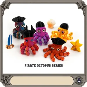 3D Printed Pirate Octopus Articulated Joint Desktop Toy Animal Model Cute Flexible Stress Relief Octopus Decor Ornament
