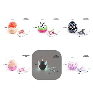 3D printed fantasy dragon eggs and baby dragons set in various fruit and crystal themes