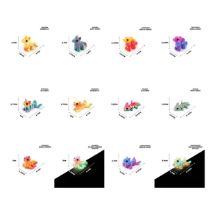 Collezione di dodici mini figure di animali mitici stampate in 3D con dimensioni