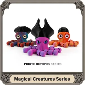 3D printed articulated pirate octopus toy series with vibrant colors for desktop decor