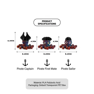 Dimensions and specifications for 3D printed articulated pirate octopus toy figures