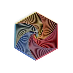 Top-down view of a 3D printed rainbow fractal fidget hexagon toy for stress relief
