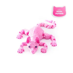 Detailed view of 3D printed articulated sphinx cat figurine in pearl powder pink