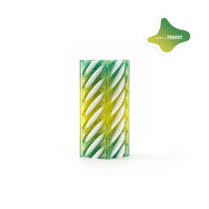 Detailed view of a green and yellow gradient 3D printed lattice structure fidget toy column