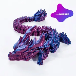 Laser purple 3D printed articulated dragon ornament in macro detail