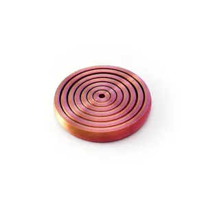 Detailed macro view of 3D printed fidget disk with golden purple red metallic gradient