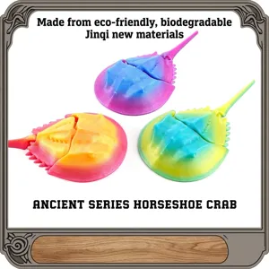 Creative articulated 3D printed horseshoe crab toy set in vibrant gradient colors