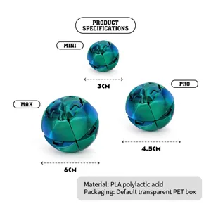 3D printed silk gradient gear ball fidget toy in three sizes: 3cm, 4.5cm and 6cm