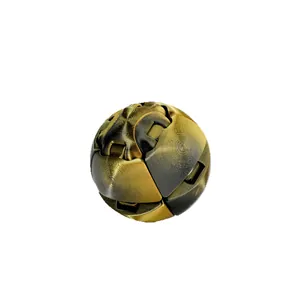 3D printed kinetic gear ball fidget toy with metallic gold and black gradient finish