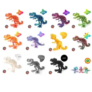 3D printed Tyrannosaurus Rex skeleton ornaments in various metallic and silk colors