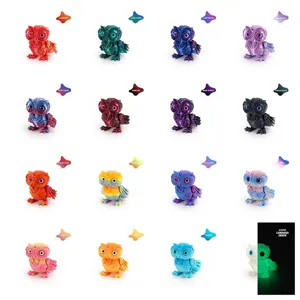 3D printed cyberpunk mecha owl figurines in 16 colors with flexible movable joints