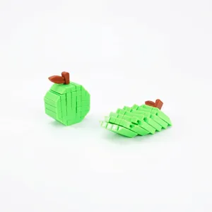 Detailed view of 3D-printed pixel apple toy showing flexible telescopic mechanism