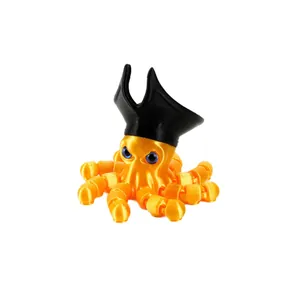 3D printed articulated pirate octopus toy figure in gold and black