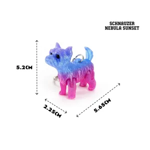 Detail view of 3D printed movable joint Schnauzer dog keychain in Nebula Sunset colors