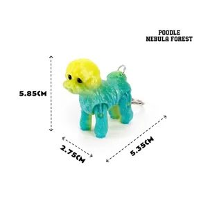 Detailed view of 3D printed articulated poodle keychain with 5.85cm height dimensions