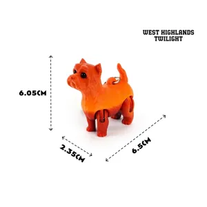 Detailed dimensions of 3D printed Westie figurine with movable joints and orange gradient