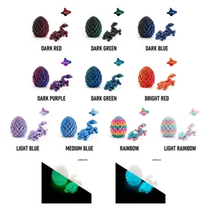 3D printed dragon egg set with articulated dragon models in various colors and luminous effects