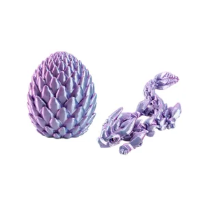 3D printed articulated ice crystal dragon and matching egg set in pearlescent purple