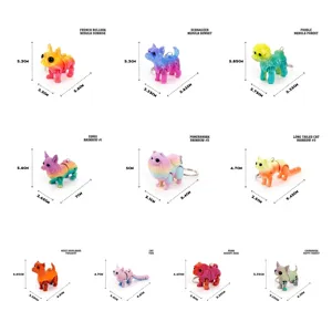 Cute 3D Printed Articulated Cat Dog Keychain Colorful Gradient Animal Family French Bulldog Corgi Figure Bag Pendant Charm Gift