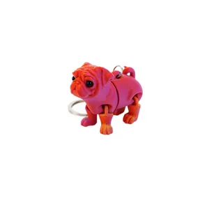 Articulated 3D printed pug dog keychain with vibrant pink and orange gradient colors