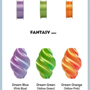 Macro view of fantasy series dual-color 3D printing PLA filaments and printed twisted vases