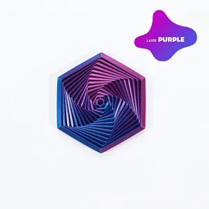 Macro view showing the laser purple color and 3D printed texture of the fidget hexagon