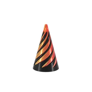 3D printed spiral fidget toy stress reliever cone with stylish black and orange stripes