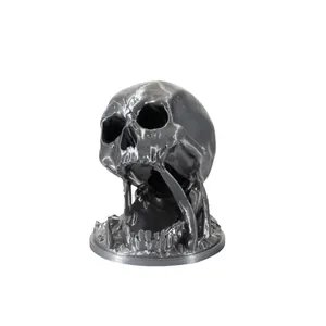 Grauer 3D-gedruckter Totenkopf-Würfelturm für Dungeons and Dragons Tabletop-Spiele