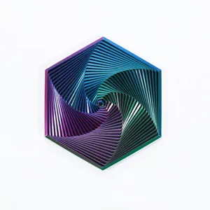 Macro detail of a 3D printed fractal fidget hexagon with rainbow iridescent finish
