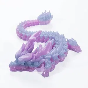 Articulated 3D printed crystal dragon figurine with purple and blue gradient finish