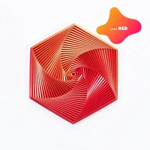 Top view detail of a 3D printed fractal fidget hexagon in metallic laser red gradient