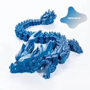 3D printed articulated dragon ornament in mech blue color