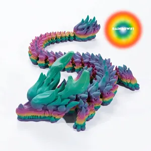 Highly detailed 3D printed articulated dragon figurine in rainbow gradient colors