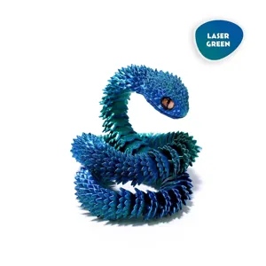 Vista detallada de una figura de serpiente vibora articulada impresa en 3D verde