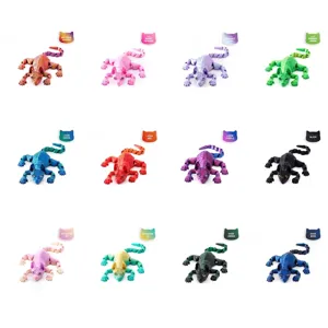 A collection of 3D printed articulated Siamese cat figures in twelve vibrant colors.