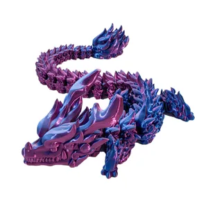 3D printed articulated dragon figurine with iridescent purple and blue silk finish