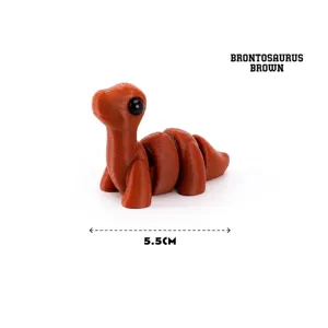 Detail view of 3D printed brown brontosaurus toy with 5.5cm size dimension