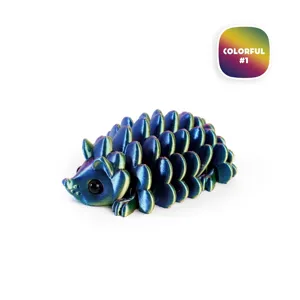 3D printed articulated hedgehog figurine ornament in iridescent colorful finish