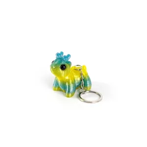 Detail of 3D printed articulated reindeer keychain with green and yellow gradient