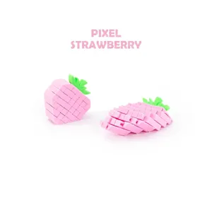 Macro view of 3D printed pixel strawberry fidget toy showing retractable structure