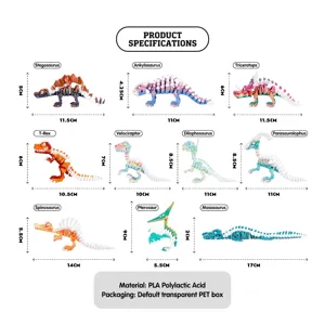Especificaciones de tamaño para varios modelos de esqueletos de dinosaurio en 3D