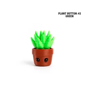 Vue détaillée d'un jouet bouton succulent vert imprimé en 3D avec un visage mignon