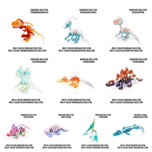 Figuras de esqueletos de dinosaurios coloridas impresas en 3D para escritorio