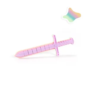 Retractable 3D printed gravity sword toy featuring a pastel rainbow gradient finish